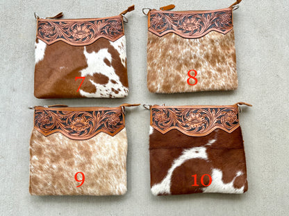 Western Cowhide Tooled Leather Messenger Bag in Tan - RAINBOW