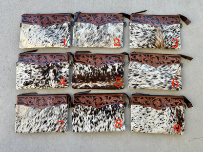 Western Cowhide Tooled Leather Crossbody Purse- Celia