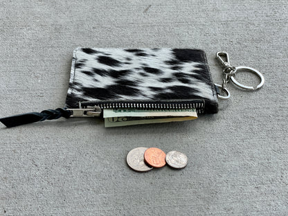 Cowhide Leather Western Wallet Card Holder Keychain Coin Purse in Black - Amal