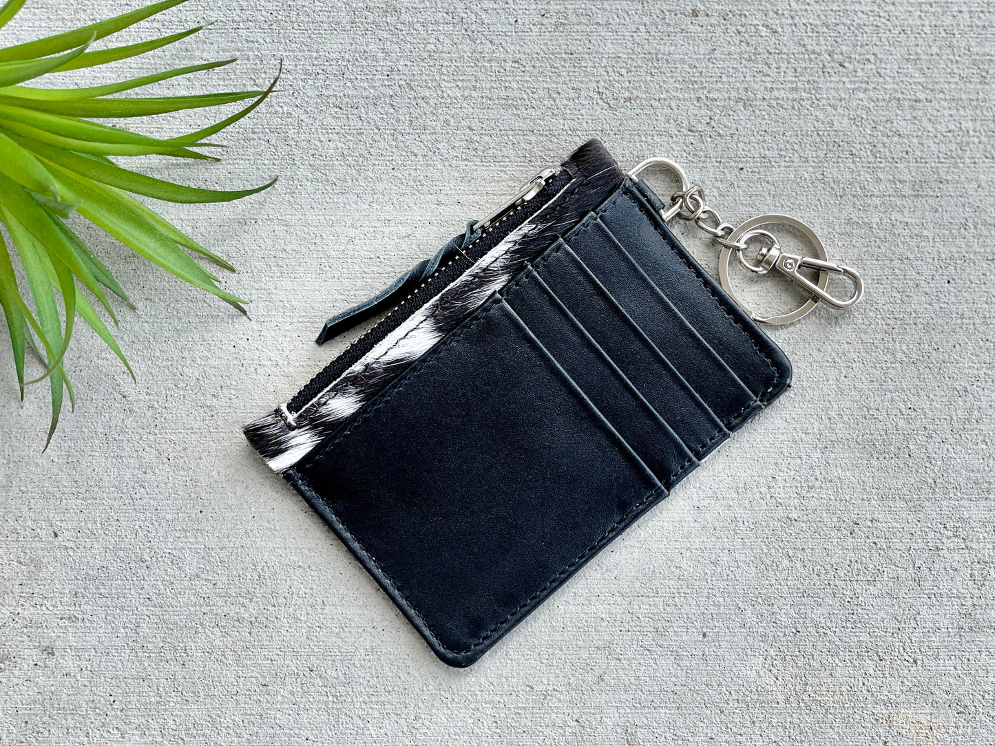 Cowhide Leather Western Wallet Card Holder Keychain Coin Purse in Black - Amal