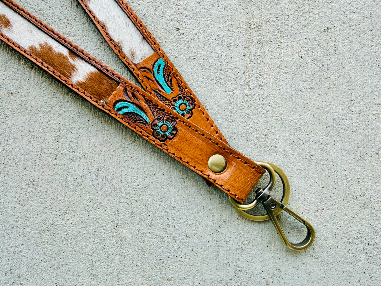 Western Cowhide Lanyard | Tooled Leather ID Badge Holder