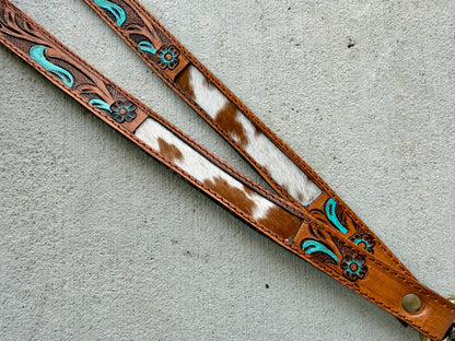 Western Cowhide Lanyard | Tooled Leather ID Badge Holder