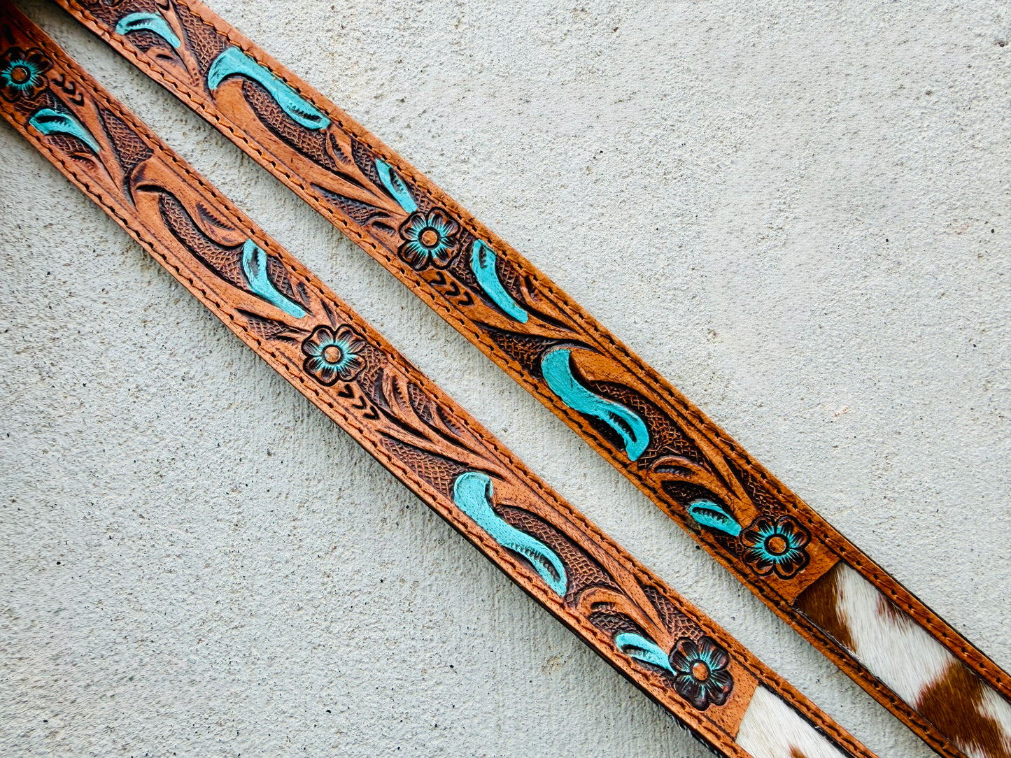 Western Cowhide Lanyard | Tooled Leather ID Badge Holder