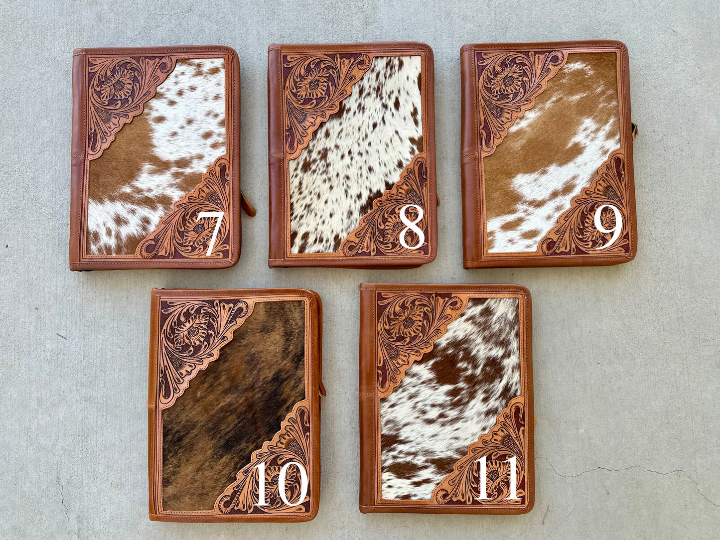 Cowhide Tooled Leather Western Padfolio Organizer in Tan