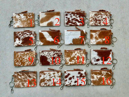 Cowhide Leather Western Wallet Card Holder Keychain Coin Purse in Tan - Amal