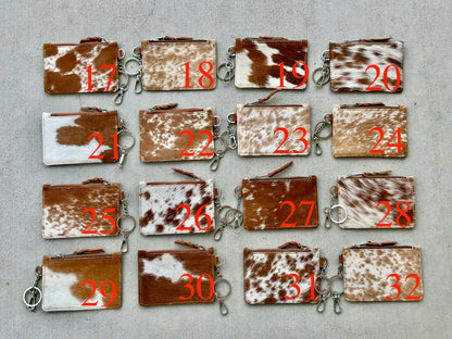 Cowhide Leather Western Wallet Card Holder Keychain Coin Purse in Tan - Amal