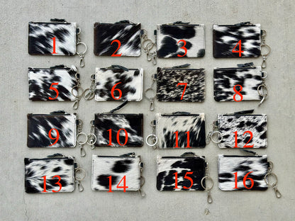 Cowhide Leather Western Wallet Card Holder Keychain Coin Purse in Black - Amal