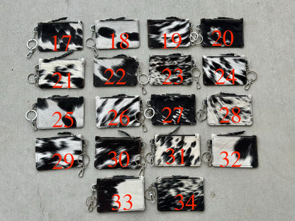 Cowhide Leather Western Wallet Card Holder Keychain Coin Purse in Black - Amal