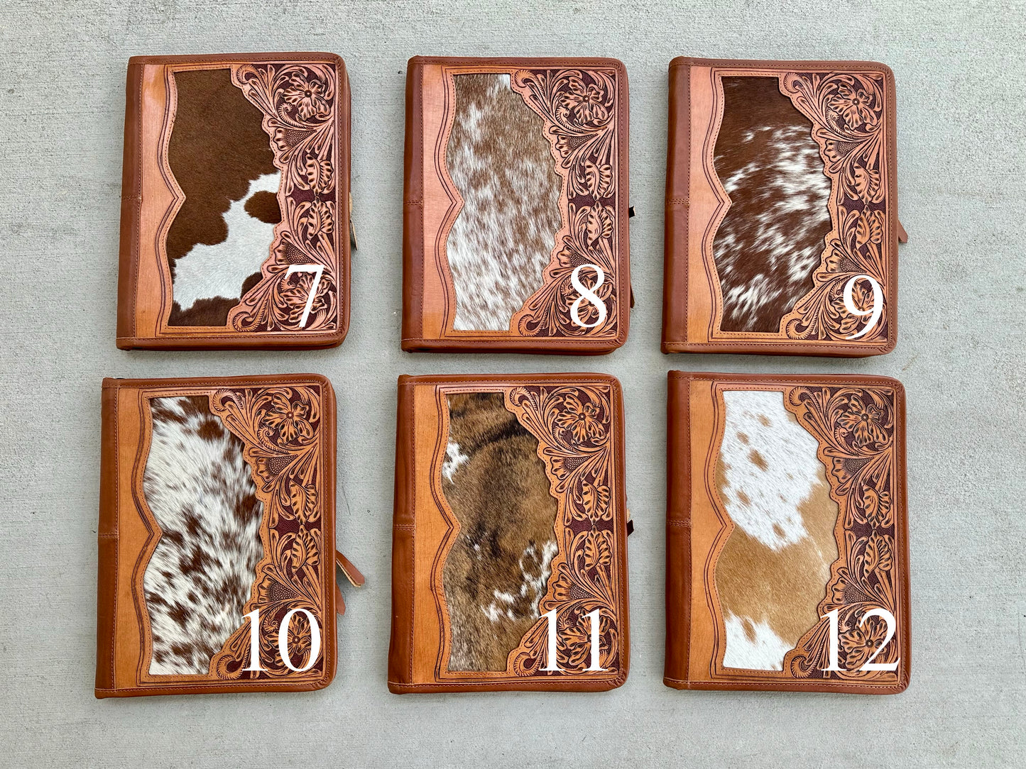 Cowhide Tooled Leather Western Padfolio Organizer in Tan