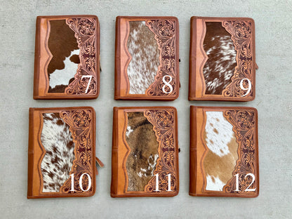 Cowhide Tooled Leather Western Padfolio Organizer in Tan
