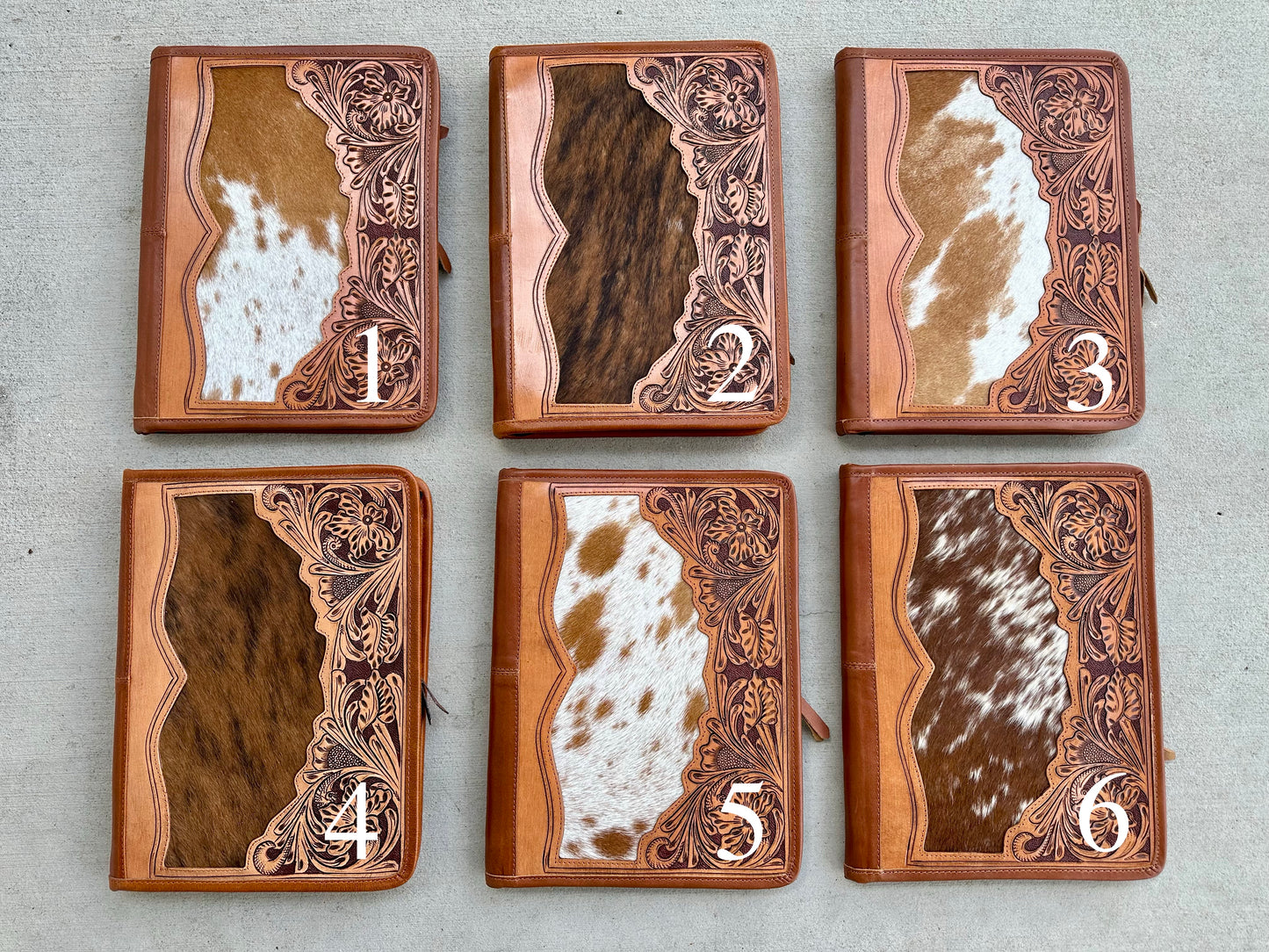 Cowhide Tooled Leather Western Padfolio Organizer in Tan