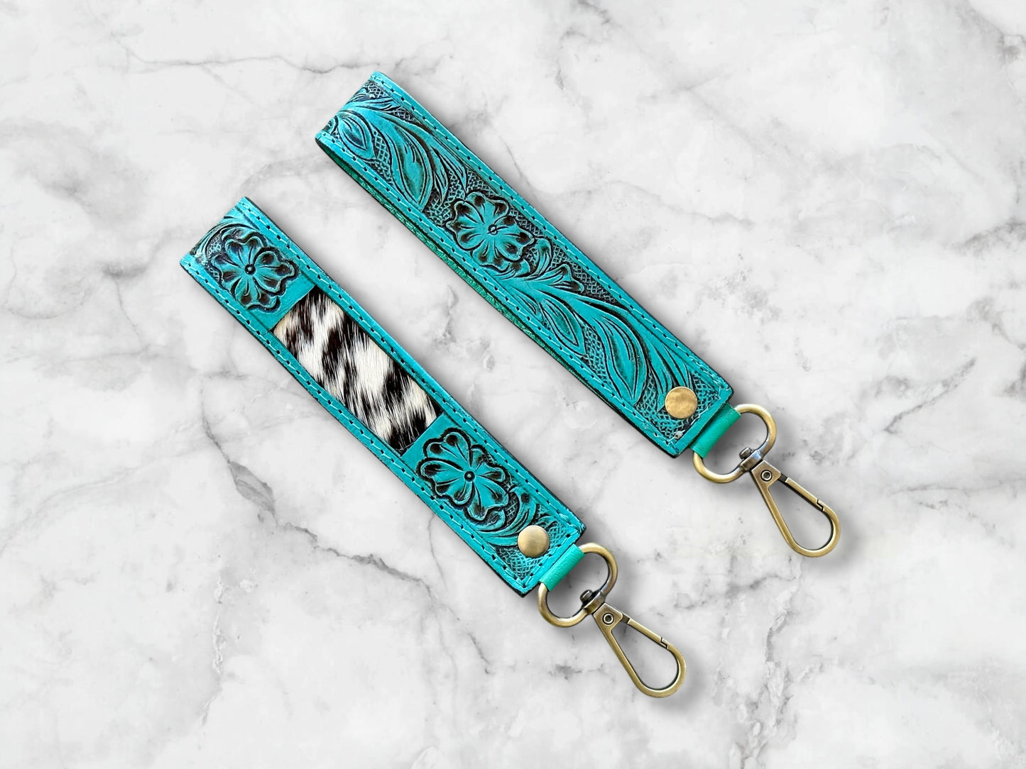 Cowhide & Tooled Leather Wristlet Keychains | Cowgirl Accessories