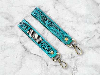 Cowhide & Tooled Leather Wristlet Keychains | Cowgirl Accessories