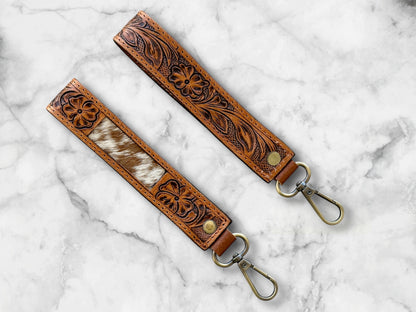 Cowhide & Tooled Leather Wristlet Keychains | Cowgirl Accessories