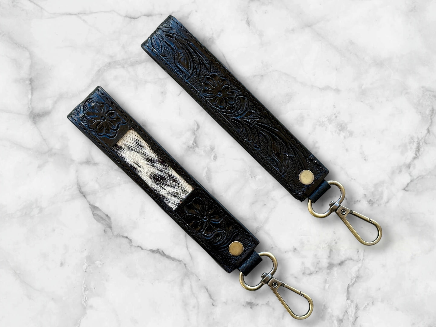 Cowhide & Tooled Leather Wristlet Keychains | Cowgirl Accessories