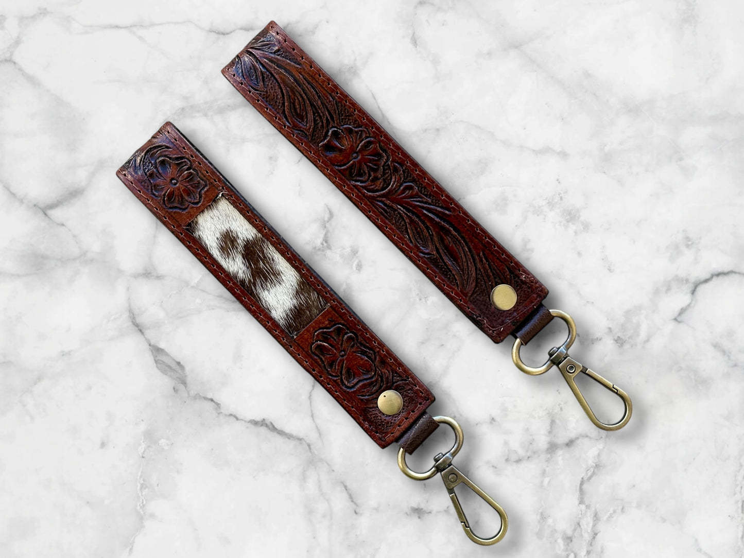 Cowhide & Tooled Leather Wristlet Keychains | Cowgirl Accessories