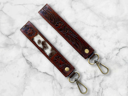 Cowhide & Tooled Leather Wristlet Keychains | Cowgirl Accessories