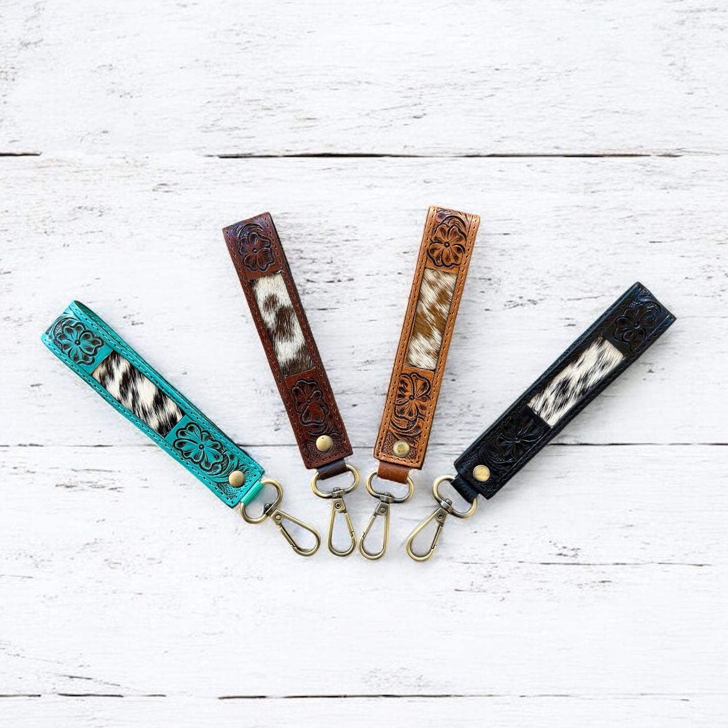 Cowhide & Tooled Leather Wristlet Keychains | Cowgirl Accessories