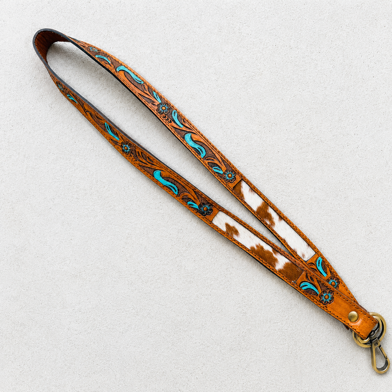 Western Cowhide Lanyard | Tooled Leather ID Badge Holder