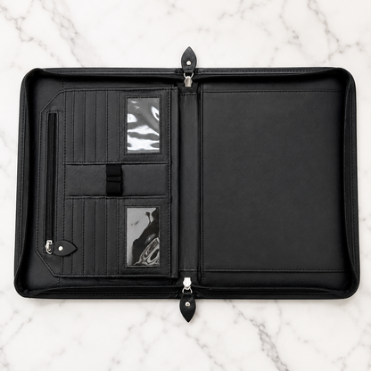 Cowhide Tooled Leather Western Padfolio Organizer in Tan and Black