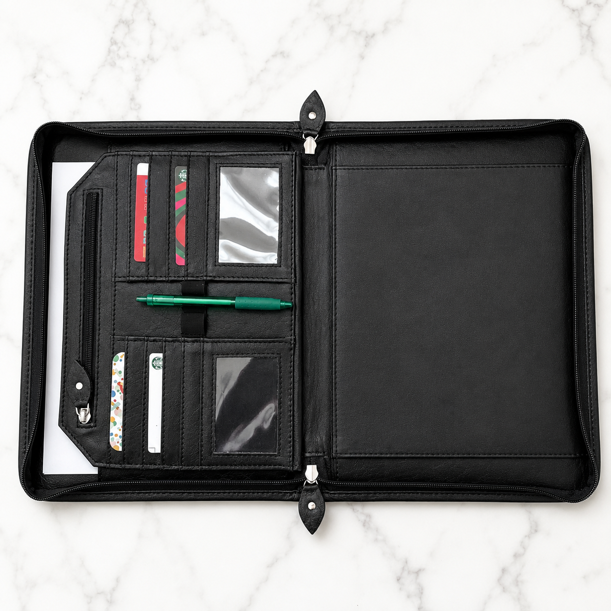 Cowhide Tooled Leather Western Padfolio Organizer in Tan and Black