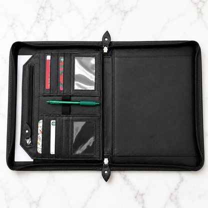 Cowhide Tooled Leather Western Padfolio Organizer in Tan and Black