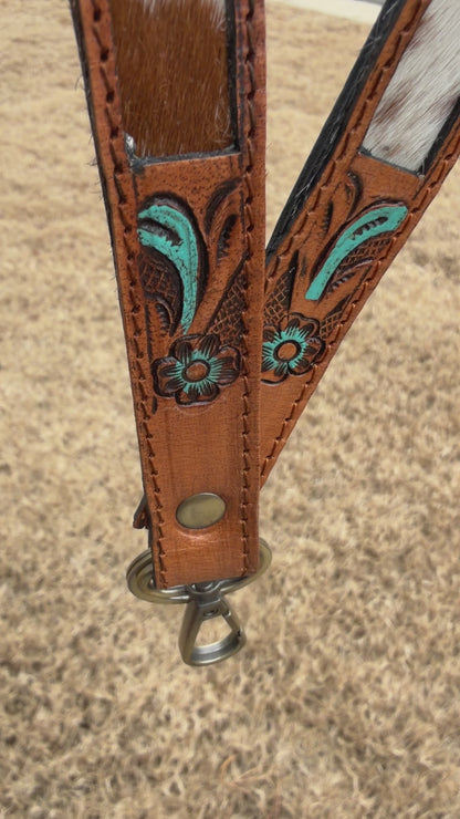 Western Cowhide Lanyard | Tooled Leather ID Badge Holder