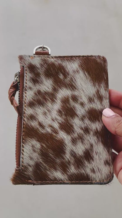 Cowhide Leather Western Wallet Card Holder Keychain Coin Purse in Tan - Amal