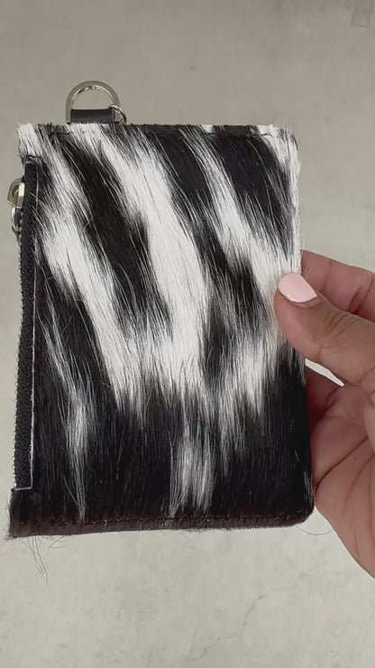 Cowhide Leather Western Wallet Card Holder Keychain Coin Purse in Black - Amal