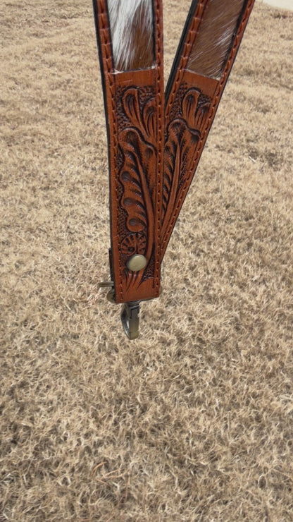 Tooled Leather Cowhide Lanyard | Western Hair-On Hide ID Holder