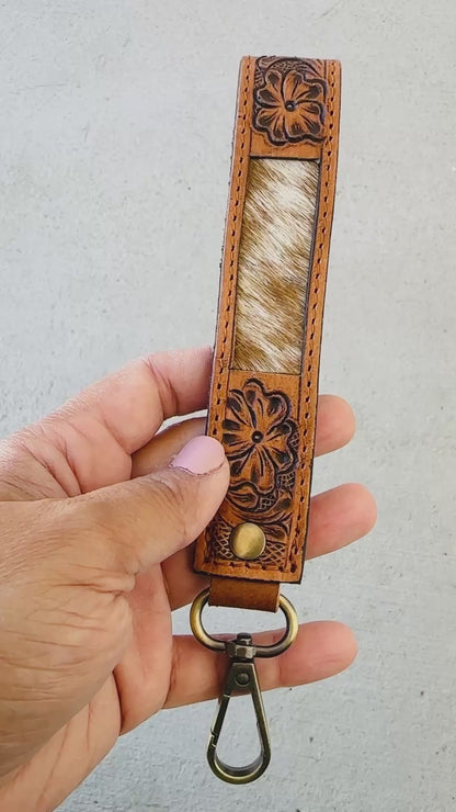 Cowhide & Tooled Leather Wristlet Keychains | Cowgirl Accessories