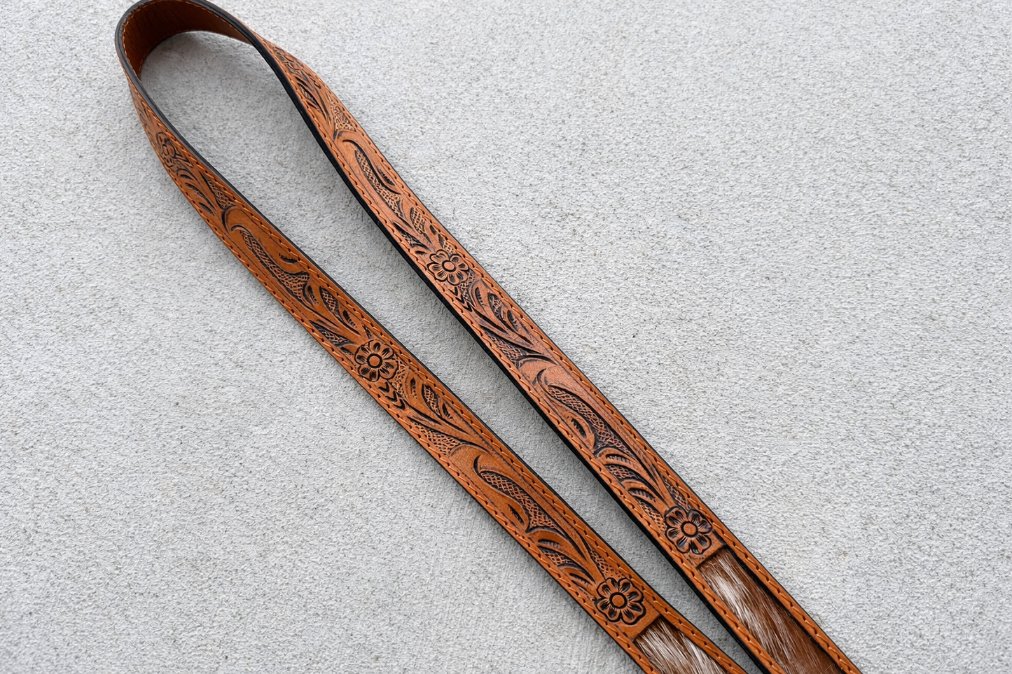 Tooled Leather Cowhide Lanyard | Western Hair-On Hide ID Holder