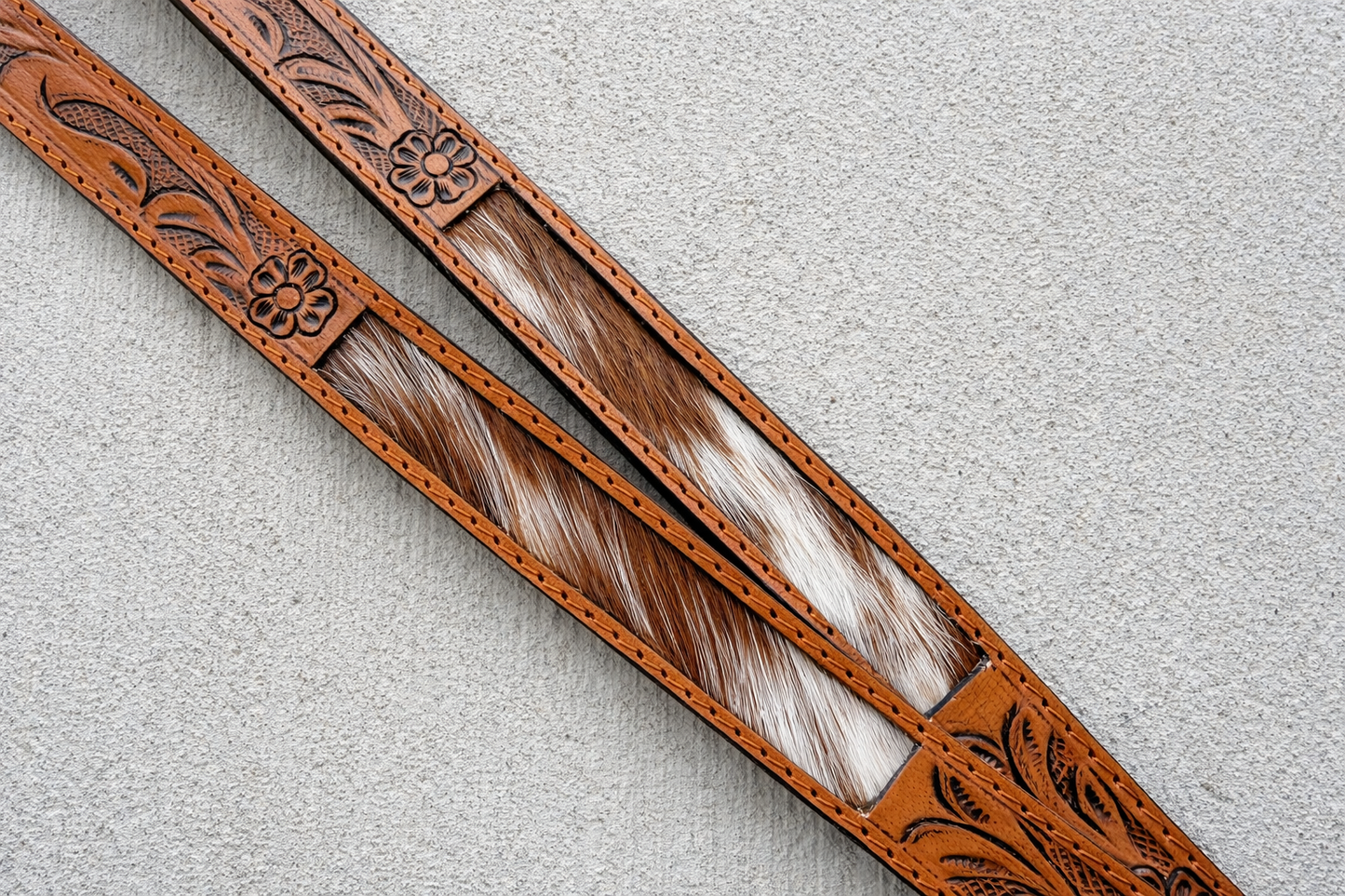 Tooled Leather Cowhide Lanyard | Western Hair-On Hide ID Holder