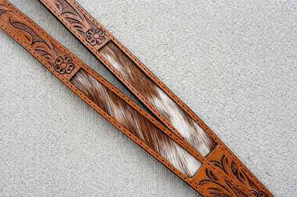 Tooled Leather Cowhide Lanyard | Western Hair-On Hide ID Holder