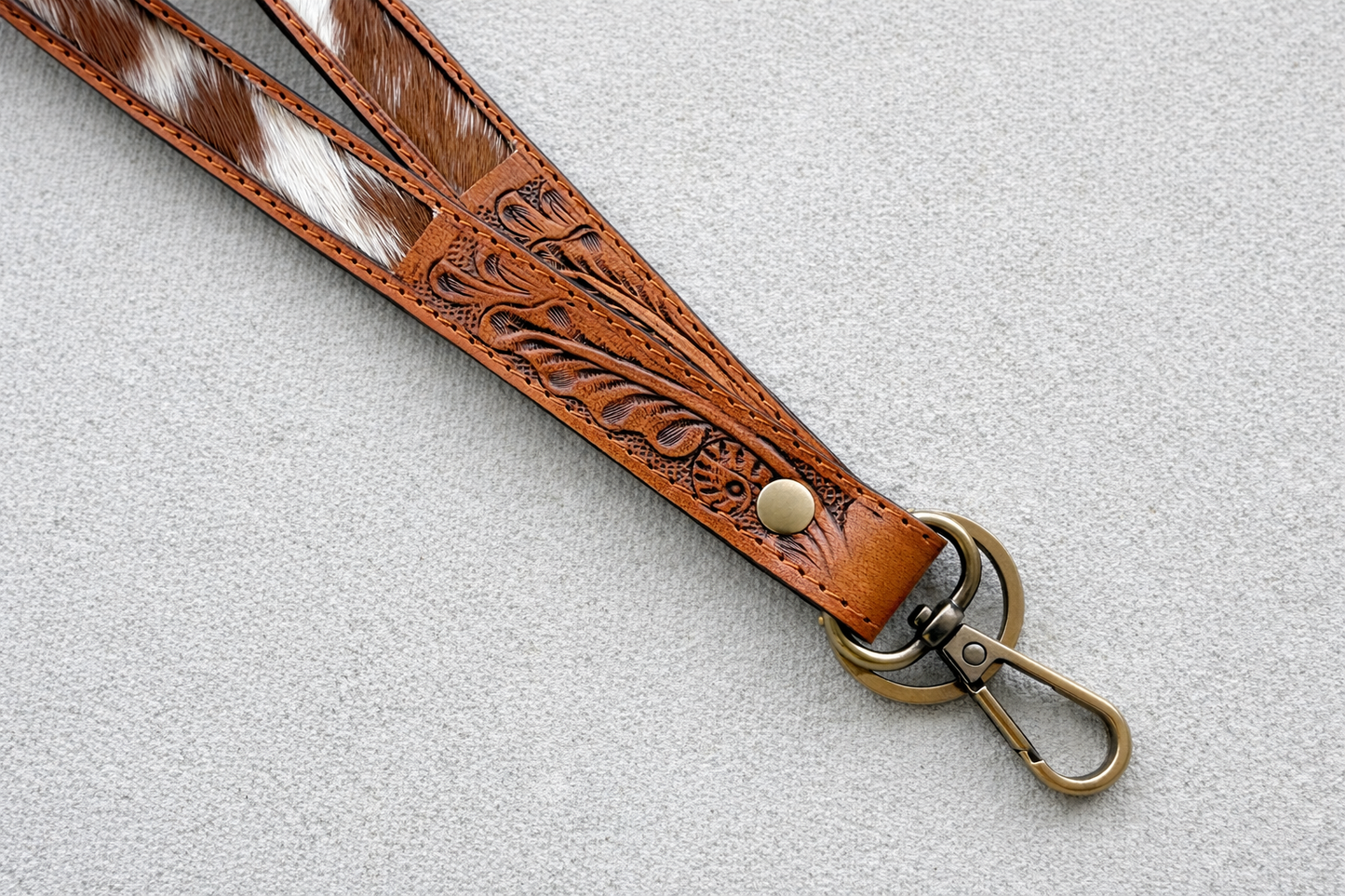 Western Cowhide Lanyard | Tooled Leather ID Badge Holder