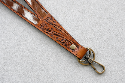 Western Cowhide Lanyard | Tooled Leather ID Badge Holder
