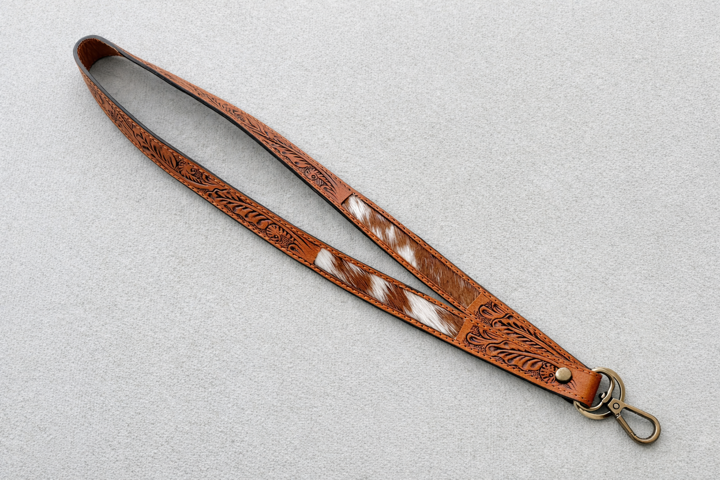 Western Cowhide Lanyard | Tooled Leather ID Badge Holder